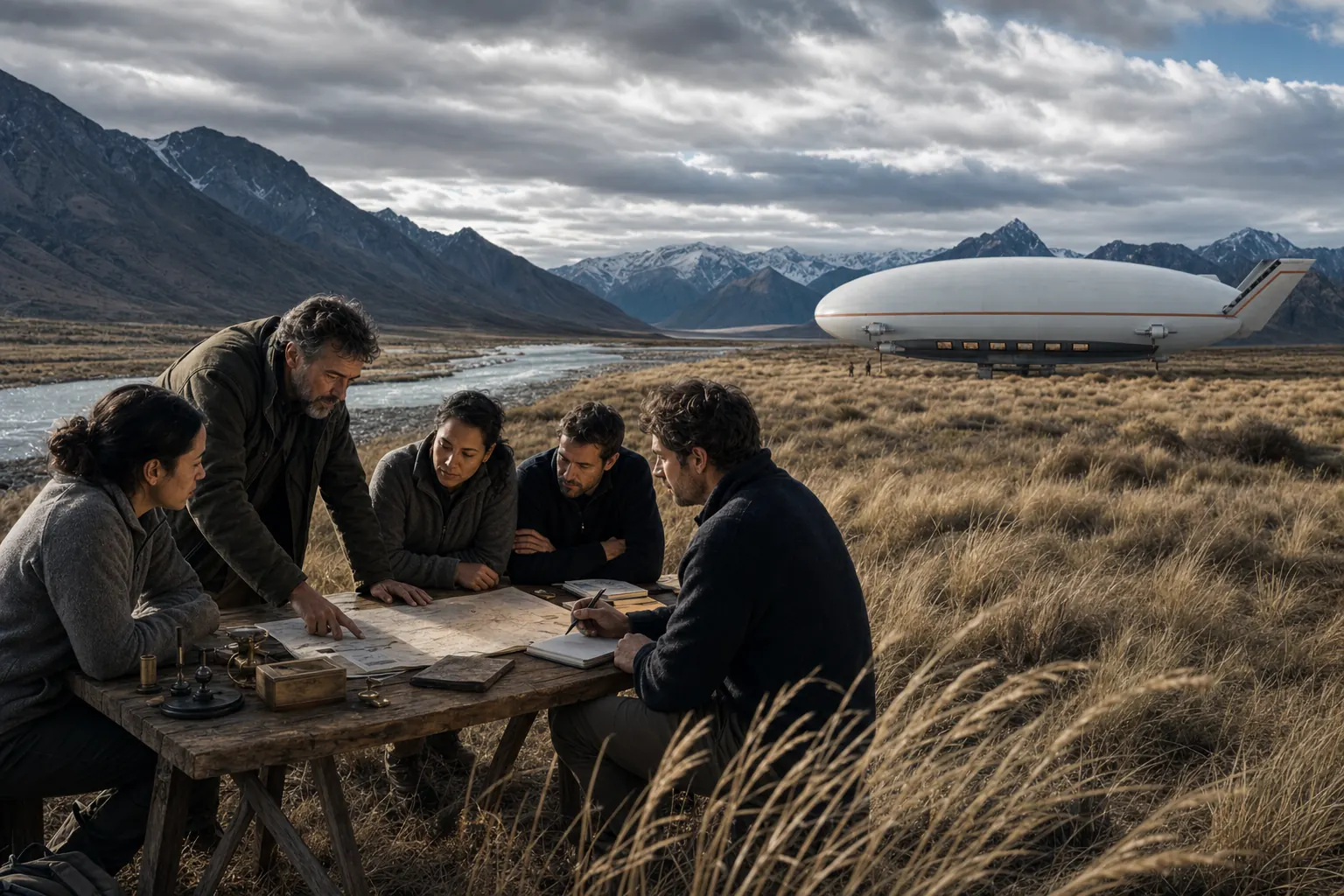 Equipo de ISOBARA estudia el terreno de Patagonia con ALISIO al fondo